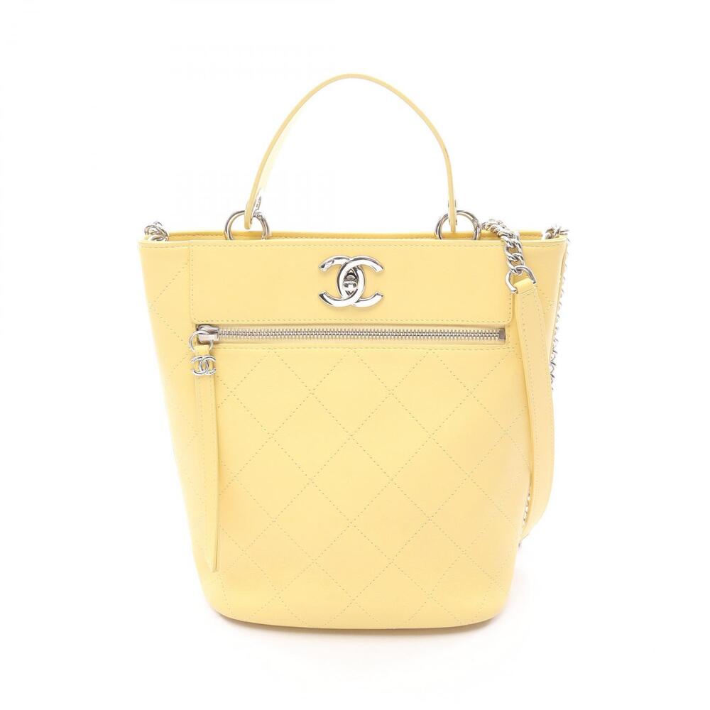 Chanel Matelasse Bucket Shoulder Bag Leather Yellow